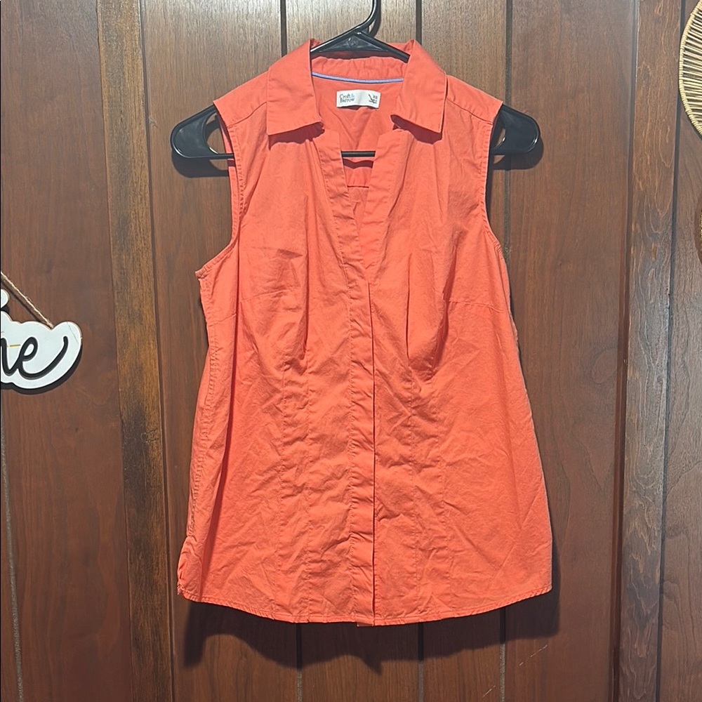 Croft & borrow Sleeveless Button-Down Blouse in Coral Orange